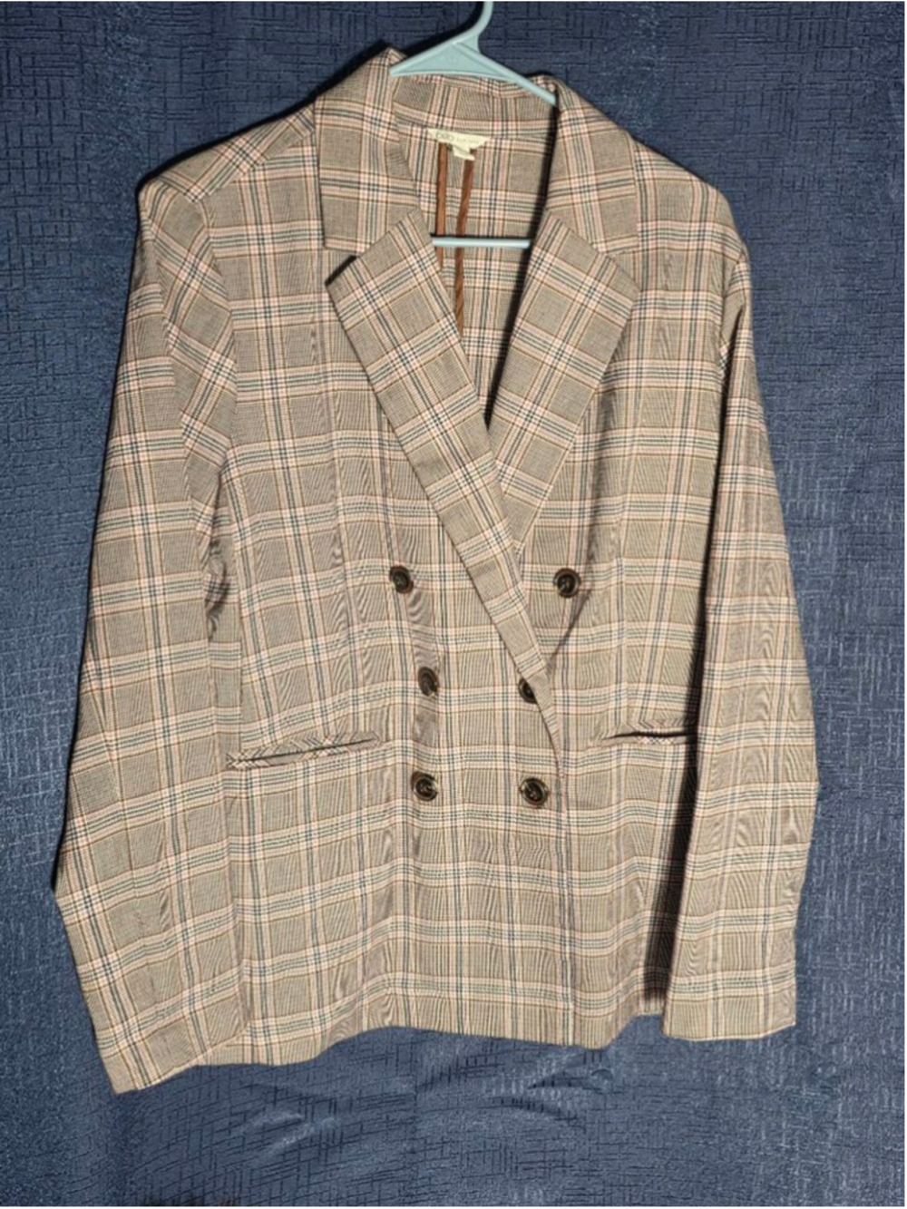 Women's Cato Brown & Pink Plaid Double-Breasted Blazer M feminine